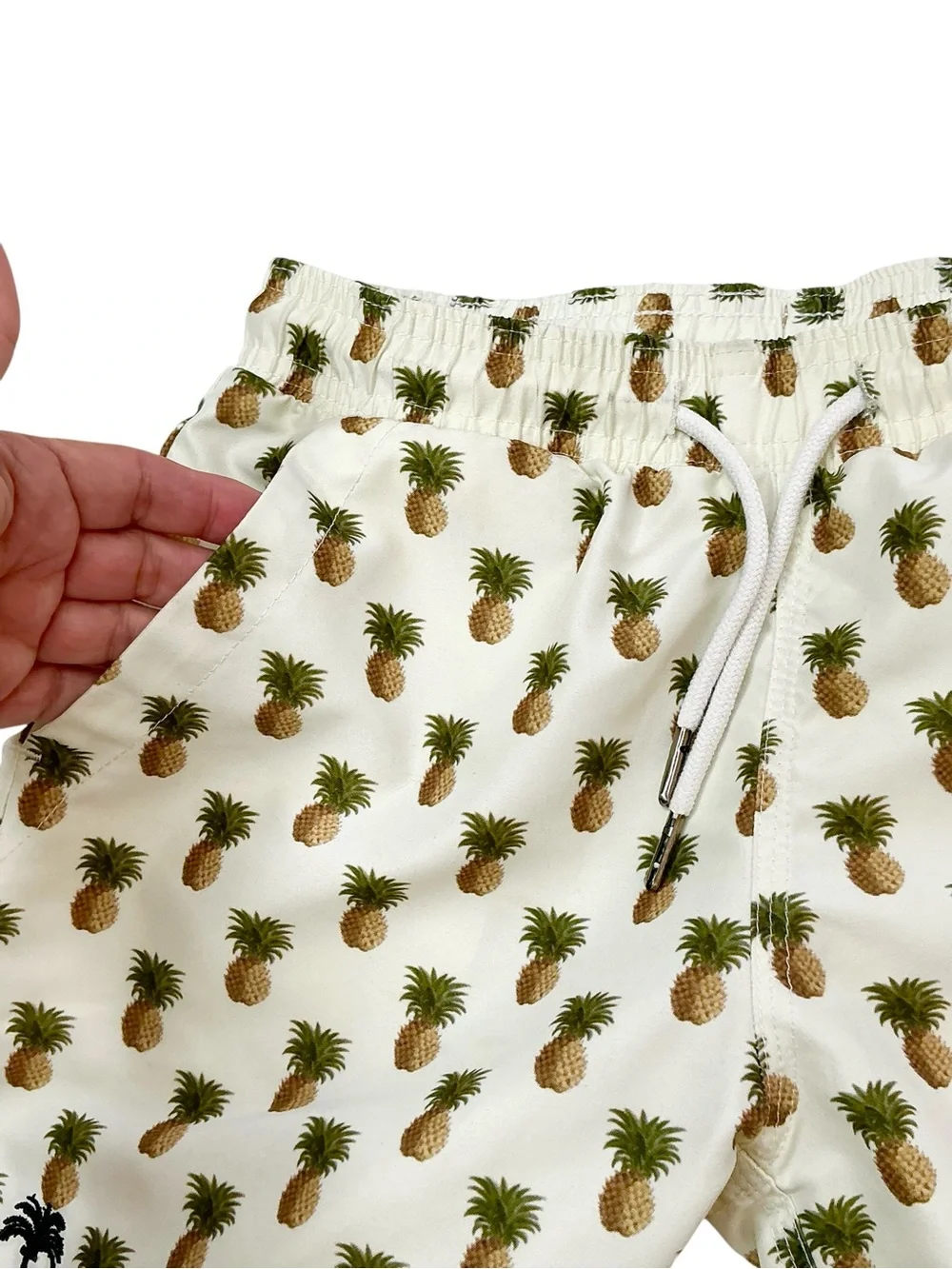 OAS Kids Pineapple Print Swim Trunks Cream with Brown & Beige Pineapples Size 10